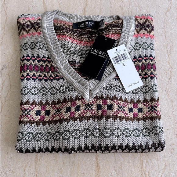 NWT Lauren Ralph Lauren Multicolor Patterned Sweater. $245 - Picture 3 of 6